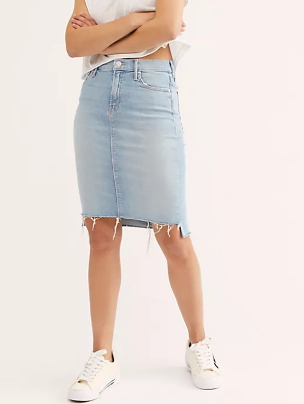NWOT MOTHER Peg Step Fray Denim Skirt Size 28